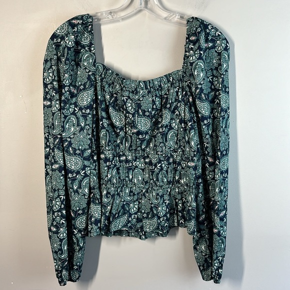 NWOT Boden Ruched Waist Peplum Long Sleeve Cotton Deep Sea Paisley Size 8 - Picture 11 of 12